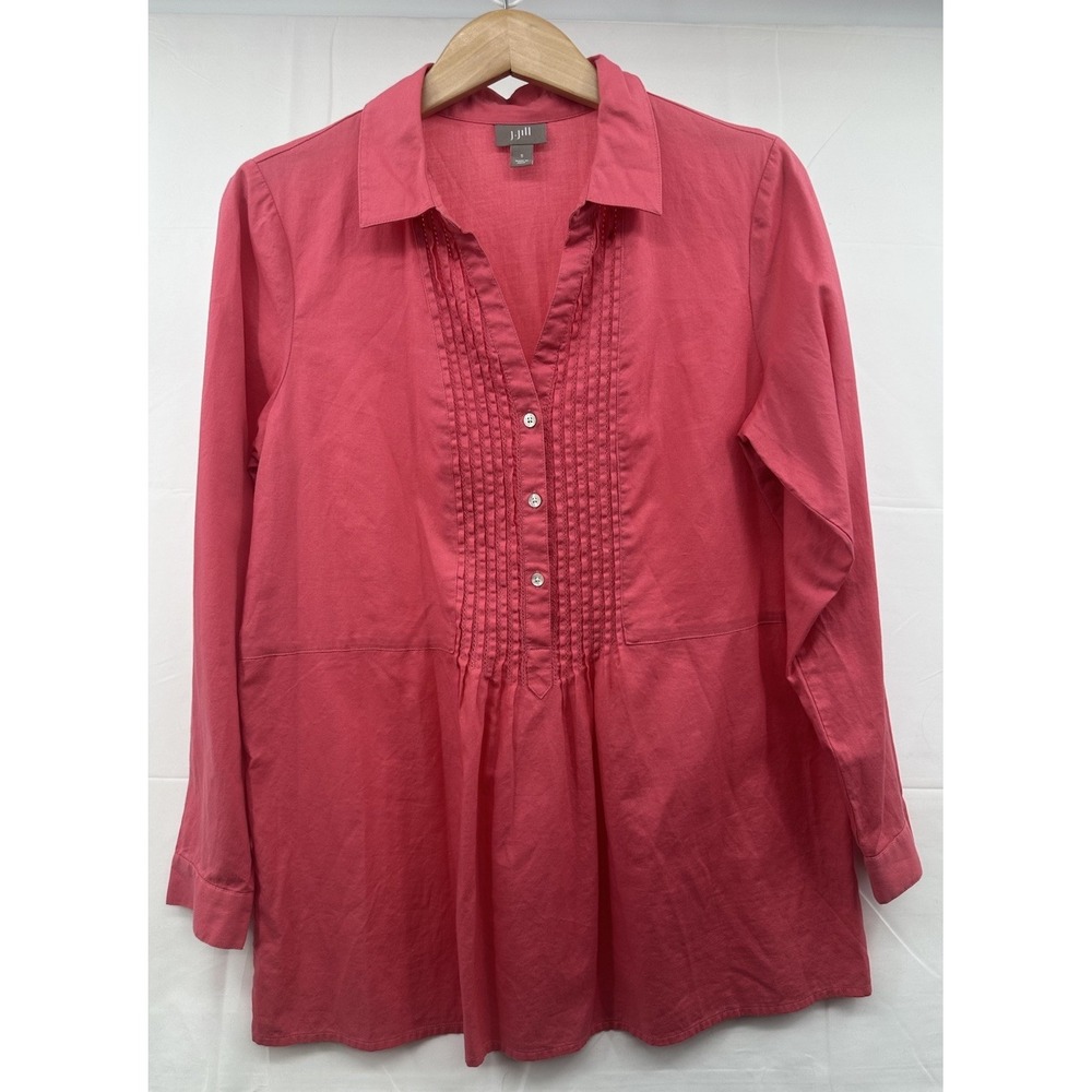 J. Jill Blouse Small Pull‎ Over Top Flowy Oversized Tunic Pink Peasant Cotton